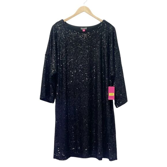 Vince Camuto Black Sequin Long Sleeve Dress - Picture 2 of 14